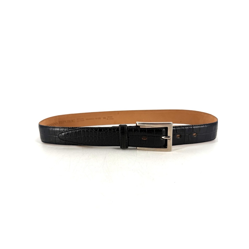Banana Republic Belt Womens 28 Black Croco Embossed Leather Italian Classic